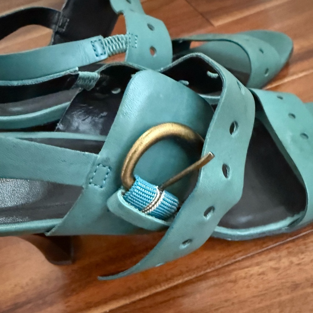 Aerosoles Teal Leather Heel Sandal Size US 8 - Picture 4 of 7
